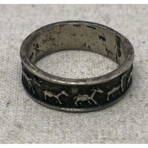 Sterling Silver 925 Animal Band Ring Size 8 Southwestern Horse Wildlife Inlay